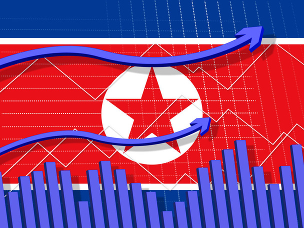 Corea del Norte economía financiera colapso 3d ilustración. Muestra desastres económicos de NK, bancarrota, crisis financiera y fracaso
 - Foto, Imagen
