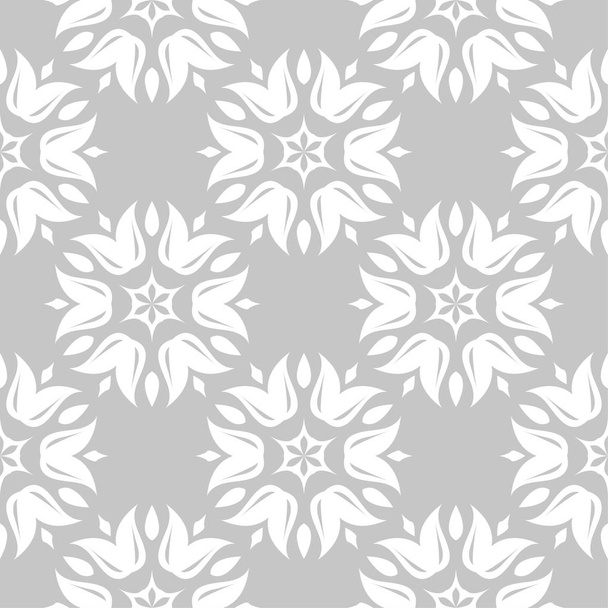 White floral ornament on gray background. Seamless pattern for textile and wallpapers - Vektör, Görsel