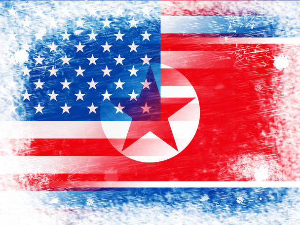 北朝鮮 Vs アメリカ合衆国セキュリティ 3 d イラストレーション。リスクまたは平和、北朝鮮と米国の外交を表示します。 - 写真・画像