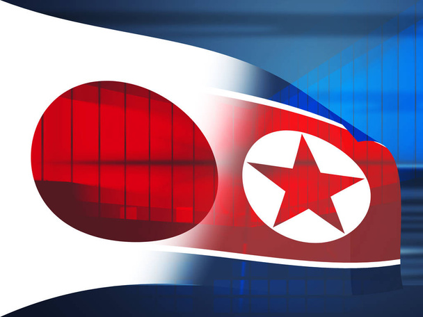 Tokio a Severní Korea KLDR jaderné krize 3d ilustrace. Naděje rozhovory a setkání mezi zeměmi - Japonsko a Nk - Fotografie, Obrázek