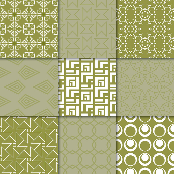 Zeytin yeşili geometrik süsler. Web, Tekstil ve duvar kağıtları için dikişsiz desen koleksiyonu - Vektör, Görsel