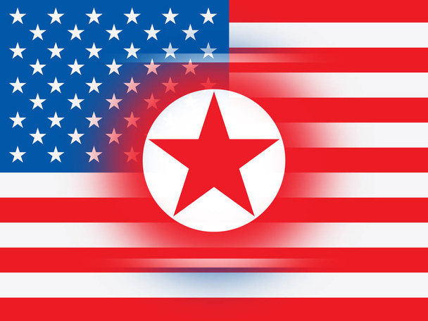 Severní Koreje a americká vlajka 3d ilustrace. Ukazuje konflikt nebo mír a přátelství mezi Nk a Usa - Fotografie, Obrázek