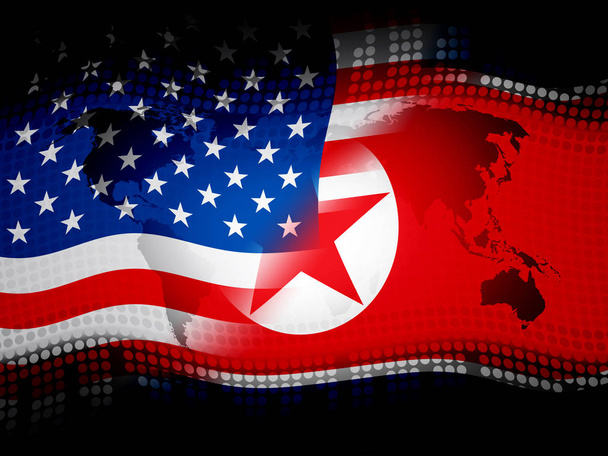 Észak-Korea és az USA diplomáciai foglalkozik a 3D-s illusztráció. Háború vagy a szankciók és a nukleáris konfliktus megállapodás Nk és az Usa között - Fotó, kép