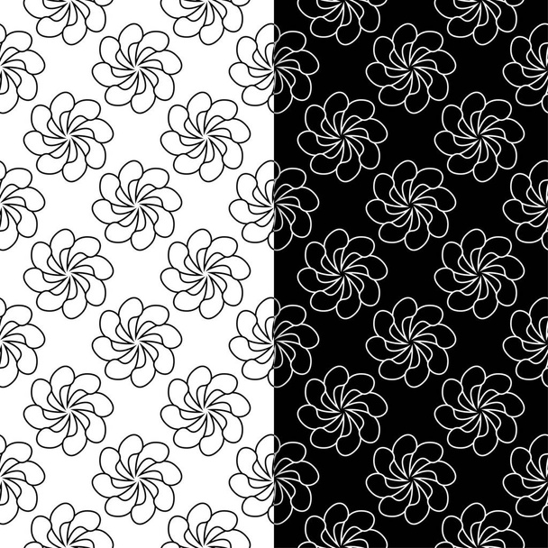 Black and white floral backgrounds. Set of seamless patterns for textile and wallpapers - Vector, afbeelding