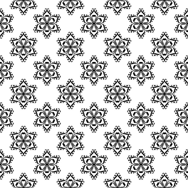 Black floral ornament on white seamless background. Seamless pattern for textile and wallpapers - Vecteur, image
