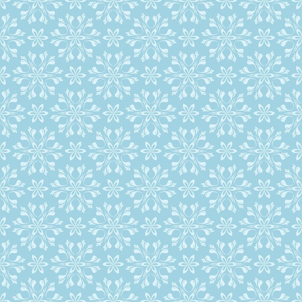 White floral ornament on blue background. Seamless pattern for textile and wallpapers - Vector, Image