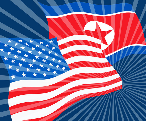 Corea del Norte y EE.UU. Diplomacia de seguridad Ilustración 3d. Conversaciones o crisis y diplomacia nuclear entre Estados Unidos y NK
 - Foto, imagen