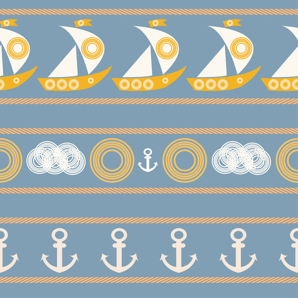 Nautical seamless pattern with sailboat. - Vector, Imagen