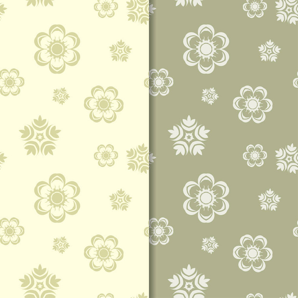Olive green floral backgrounds. Set of seamless patterns for textile and wallpapers - Wektor, obraz