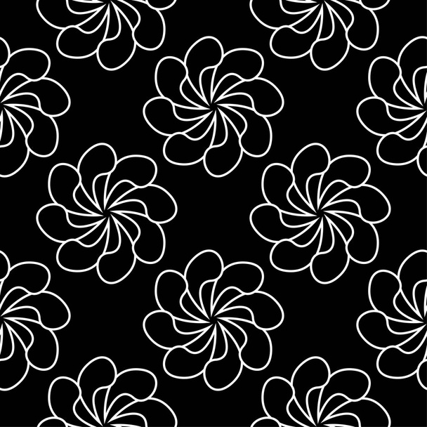 White floral ornament on black background. Seamless pattern for textile and wallpapers - Vektor, Bild