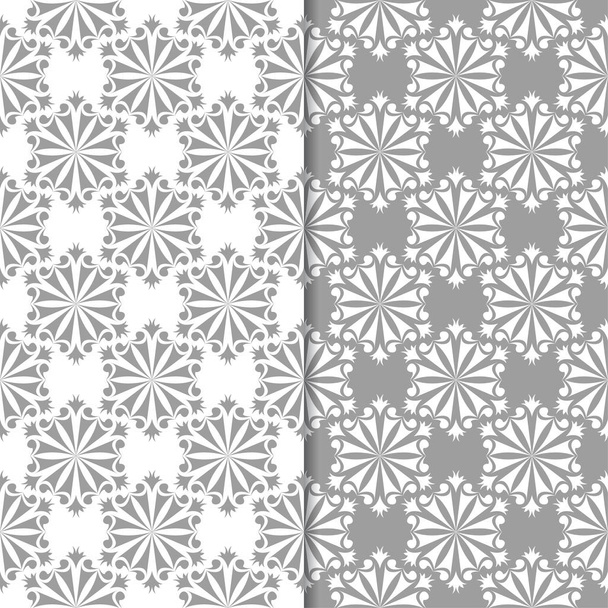 White and gray floral backgrounds. Set of seamless patterns for textile and wallpapers - Вектор,изображение