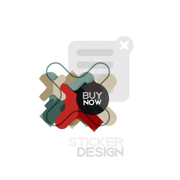 Diseño plano cruz forma geométrica pegatina icono, diseño de estilo de papel con comprar ahora muestra de texto, para negocios o presentación web, aplicación o botones de interfaz
 - Vector, imagen