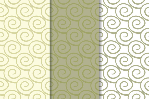 Adornos geométricos en verde oliva y blanco. Conjunto de patrones verticales sin costura para tela, textiles y fondos de pantalla
 - Vector, Imagen