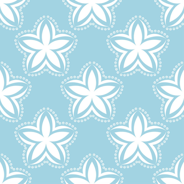 White floral ornament on blue background. Seamless pattern for textile and wallpapers - Vettoriali, immagini