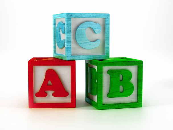 3D tehdä puiset lohkot ABC kirjaimet valkoisella taustalla
 - Valokuva, kuva