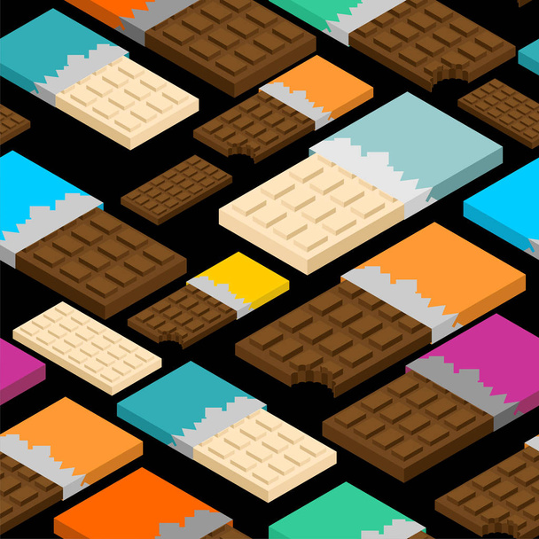 Chocolate bar isometric pattern seamless. Sweetness Vector illustration. Food backgroun - Вектор,изображение