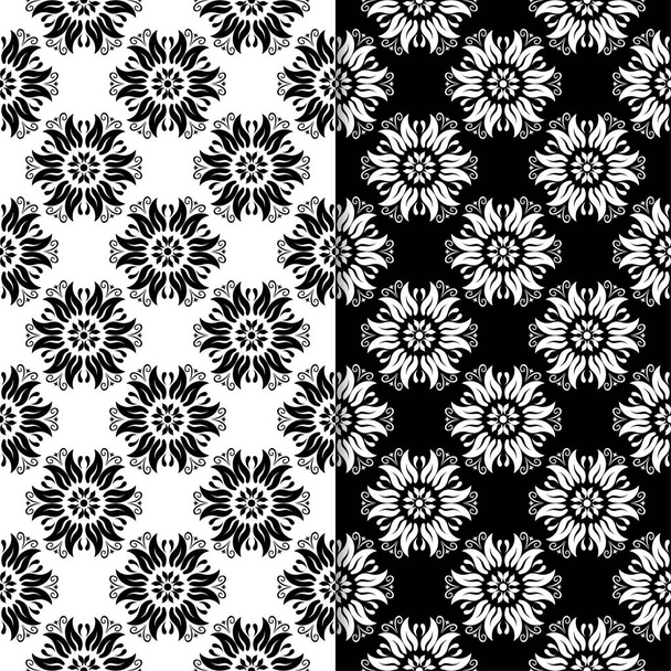 Black and white floral backgrounds. Set of seamless patterns for textile and wallpapers - Вектор,изображение