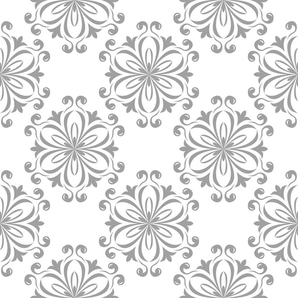 Jasny szary projekt kwiatowy na białym tle. Jednolity wzór włókienniczych i Tapety - Wektor, obraz