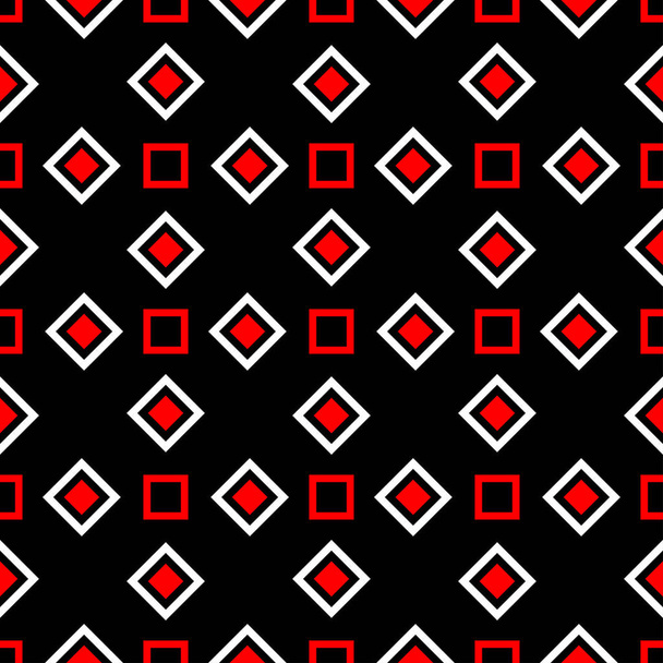 Seamless geometric black background. With red and white elements for wallpapers, textile and fabrics - Vector, Image