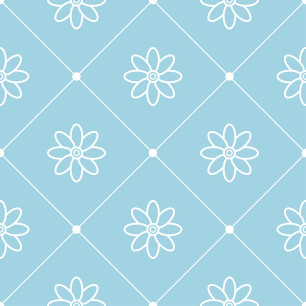 White floral ornament on blue background. Seamless pattern for textile and wallpapers - Wektor, obraz