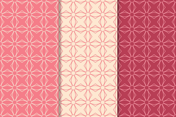 Cherry red ornamenty geometryczne. Zestaw pionowy bezspoinowo desenie dla sieci web, tkaniny i Tapety - Wektor, obraz