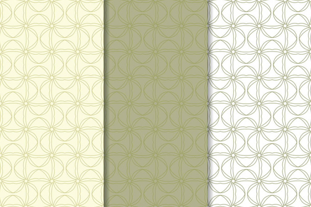 Oliwkowa zieleń i biel-geometryczne ornamenty. Zestaw pionowy bezspoinowo desenie dla sieci web, tkaniny i Tapety - Wektor, obraz