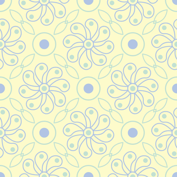 Floral beige seamless pattern. Beige background with light blue and green flower designs for wallpapers, textile and fabrics - Vecteur, image