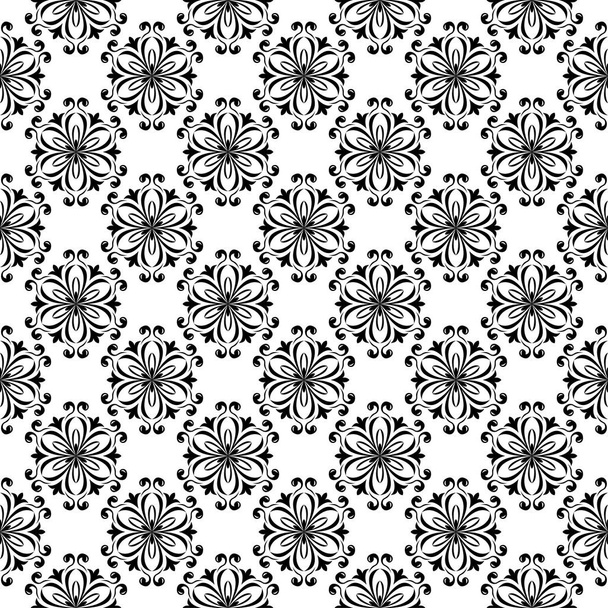 Black floral design on white background. Seamless pattern for textile and wallpapers - Vecteur, image