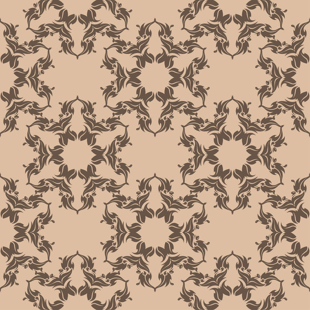 Brown floral ornament on beige background. Seamless pattern for textile and wallpapers - Вектор,изображение