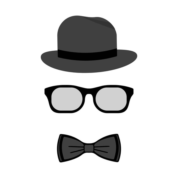 Men accessories. Hat, glasses and bow ties. Vector flat design illustration. - Vector, Image