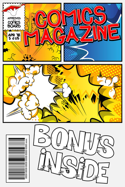 editierbares Comicbuch-Cover mit abstraktem Explosionshintergrund. - Vektor, Bild