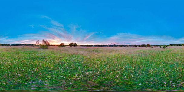 equirectangular  360 degree spherical panorama for virtual reality background beautiful sunrise at the field landscape blue sky - Photo, Image