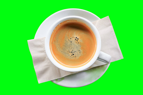 espresso coffee cup isolated on green background and clipping path - Photo, Image