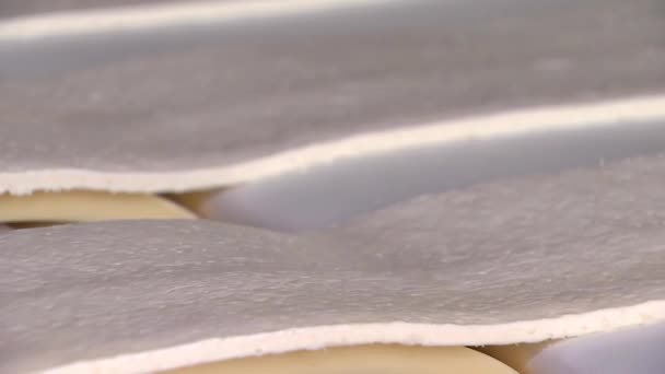 Λωρίδες από μαντολάτο χυδαία σε ένα εργοστάσιο σοκολάτας - Πλάνα, βίντεο