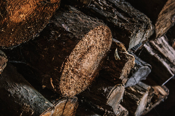 Firewood for the winter, stacks of firewood, pile of firewood. - Valokuva, kuva