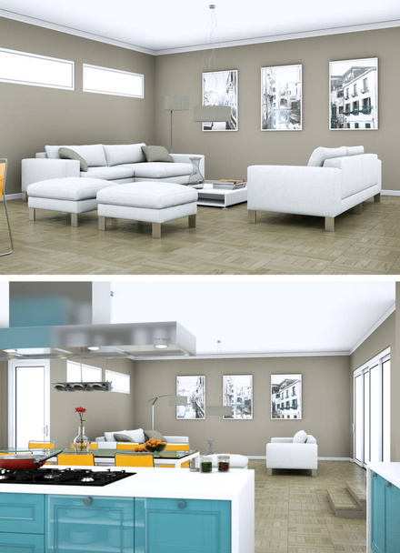 Two views of modern interior loft design - Photo, Image