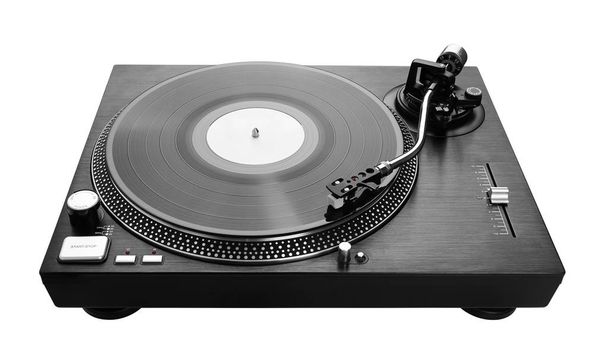 Record player playing vinyl, isolated on white - Photo, Image