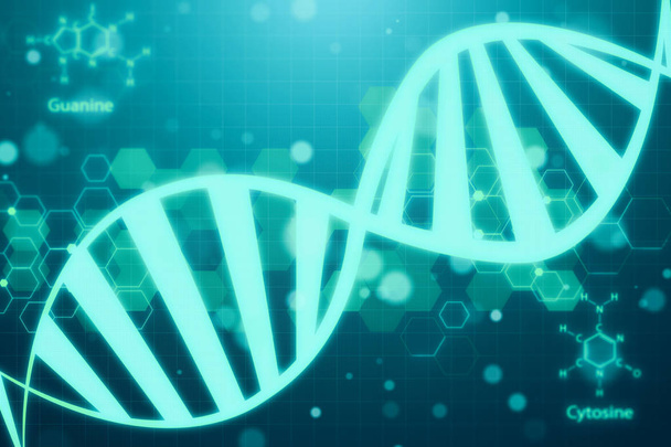 Творческий светящийся ДНК фон. Медицина и научная концепция. 3D рендеринг
  - Фото, изображение