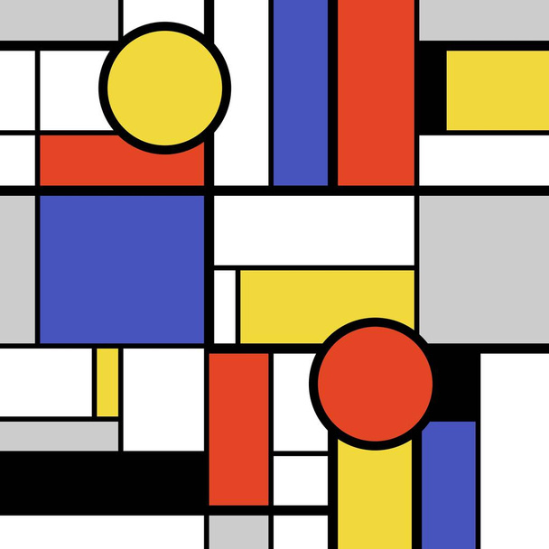 Bold modern art abstract - colorful circles, squares and rectangles. Mondrian style vector. - Vector, Image