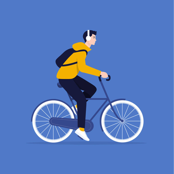 The guy is riding a bicycle. Rest and vacation. Healthy lifestyle. Vector flat illustration - Vector, Image