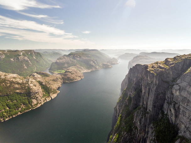 Photo of Preikestolen, Pulpit Rock at Lysefjord in Norway. Aerial view. - Foto, Imagen