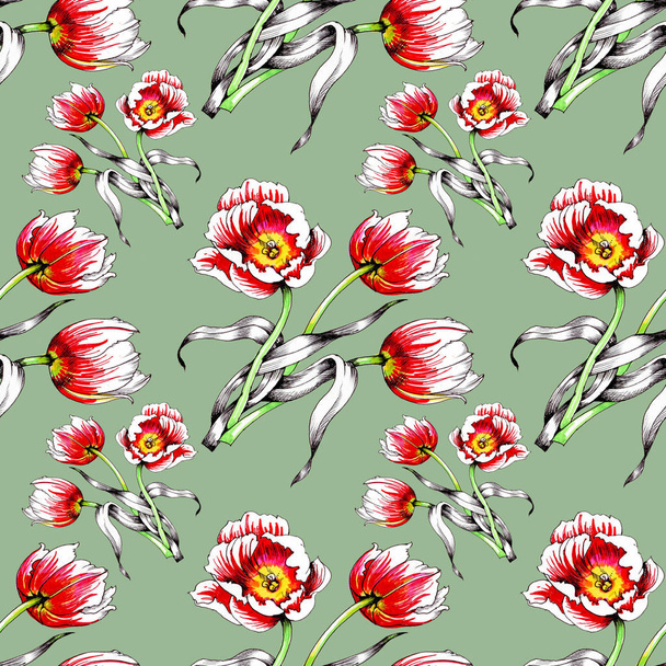  seamless pattern with beautiful colorful tulips - 写真・画像
