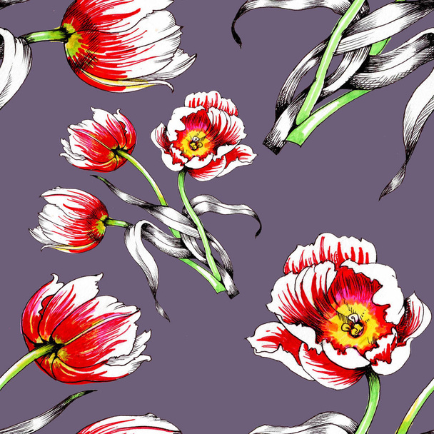  seamless pattern with beautiful colorful tulips - Foto, Imagen