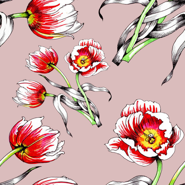  seamless pattern with beautiful colorful tulips - Foto, Imagem