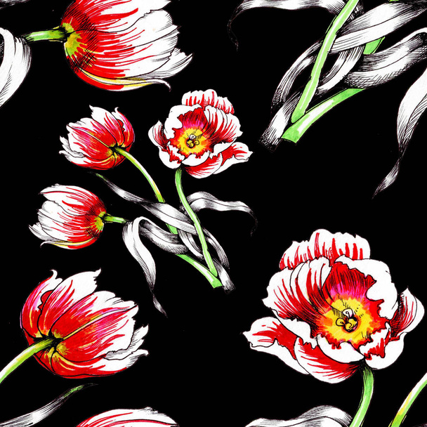  seamless pattern with beautiful colorful tulips - Фото, изображение