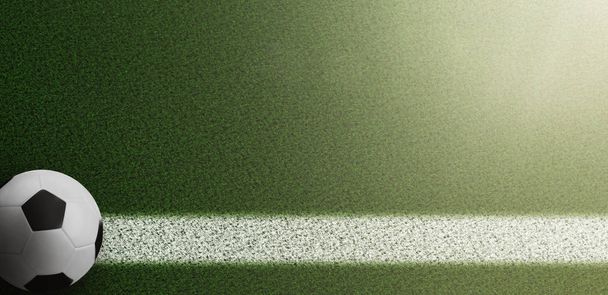 bovenaanzicht van voetbal op zijlijn op gras voetbalveld - Foto, afbeelding