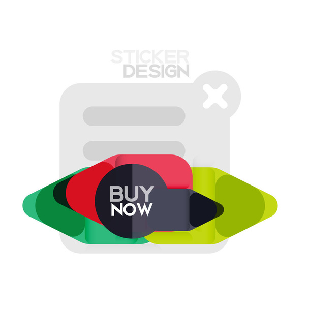 Platte ontwerp driehoek vorm geometrische sticker pijlpictogram, ontwerp voor een papieren stijl met nu kopen voorbeeldtekst, voor zowel zakenreizigers als web presentatie, app of interface knoppen, internetwebsite opslaan banners - Vector, afbeelding