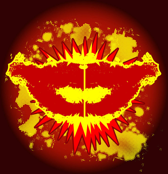 Un'esplosione in stile fumetto con grandi labbra rosse - Vettoriali, immagini