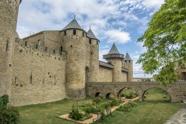 Medieval walls of the castle of Carcassonne, Languedoc-Roussillon, France - Photo, Image
