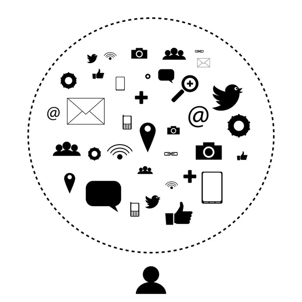 Rede social e ícones de mídia, pictogramas
 - Vetor, Imagem